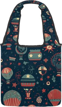 Generic Independence Day Balloon Pattern Reversible Canvas Shoulder Tote - Double-Sided Print, 12oz Cotton, 27cm Drop, Fold-Flat Bag for Travel, Shopping, Str