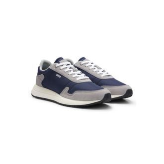 BOSS Lace-up sneakers in lightweight fabric with suede trims