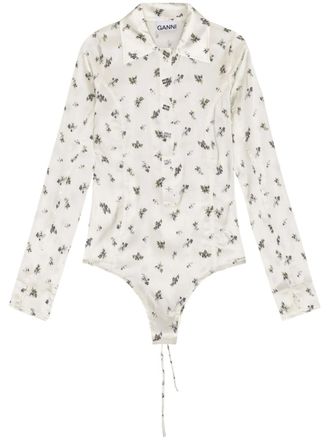 Ganni floral-print bodysuit - women - Fabric - 34 - White