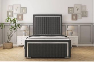Sloomy Boston Chrome Dumfries Bed Frame With 50 Upholstered Headboard in Dark Grey | Size: Super King