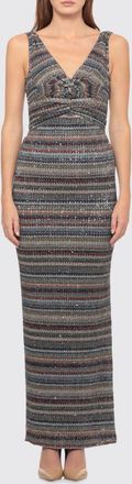 Missoni Striped Lurex Knit Long Sheath Dress with V-Neck