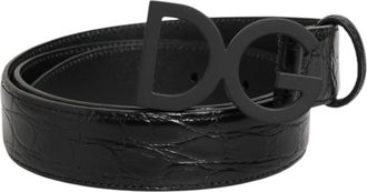 Dolce & Gabbana Black Exotic Leather Metal Logo Buckle Mens Belt