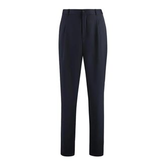Giorgio Armani Broeken, Heren, Blauw, L, Leer, Pleated Front Broeken