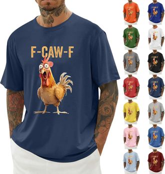 Generic F-CAW-F Tshirts Mens Funny Scream Chicken Humor T-Shirt Mens Short Sleeve Crew Neck Christmas Summer Tops Casual Loose F-CAW-F Shirt Plus Size(A102200