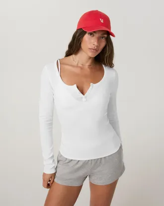 Vuori Clothing Long Sleeve Everyday Cotton Stretch Henley | White | XS, Size Extra Small