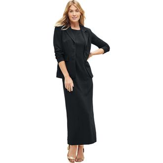 Jessica London Stretch Crepe Maxi Jacket Dress in Black at Nordstrom, Size 18