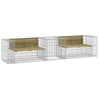 Berkfield Home Garden Bench with Gabion Basket Impregnated Wood Pine in Brown