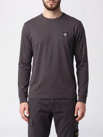 Stone Island T-shirt a maniche lunghe in cotone slim fit con logo Compass