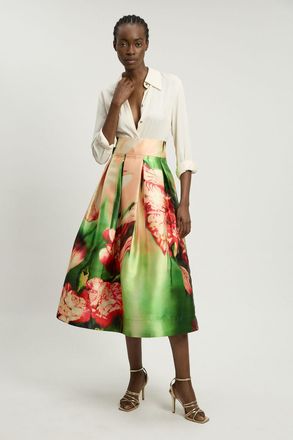 Karen Millen Womens Blurred Orchid Woven Twill Prom Skirt - Green - Size 10 UK