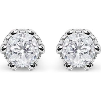 House of Brilliance 14K White Gold 2.0 Cttw Round Cut Prong-Set Diamond Crown Stud Earring at Nordstrom