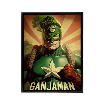 Artery8 Ganjaman Super Hero Joint Weed Weird Framed Canvas Wall Art Print in Green | Size: W24 x H32