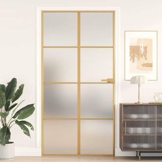 vidaXL Vidaxl - Puerta Interior Dorada Vidrio Templado Aluminio 102,5x201,5 Cm