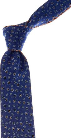 Canali Blue Floral/Orange Stripes Reversible Silk Tie