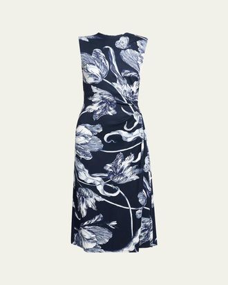 Erdem Floral-Print Draped Sleeveless Midi Dress