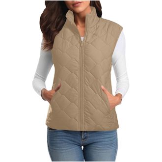 Generic Womens Quilted Gilet Winter Sleeveless Jackets Zip Up Padded Coats Lightweight Vests Solid Color Gilets and Bodywarmers Outdoor Stand Collar Waistcoat
