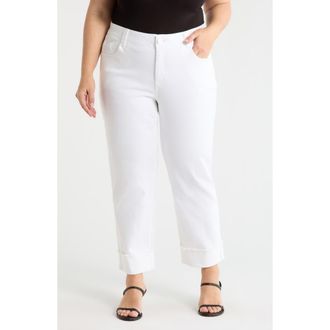 Wit & Wisdom Frayed Cuffed High Waist Boyfriend Jeans in Optic White at Nordstrom, Size 20W