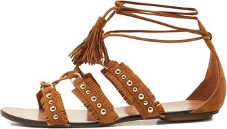 Aquazzura Sandali Tulum con frange di borchie - Marrone