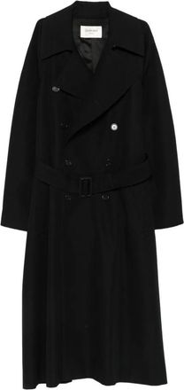 Saint Laurent Double-Breasted Long Coat In Grain De Poudre Clothing