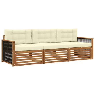 vidaXL Conjunto De Sof&aacute;s De Exterior Con Coj&iacute;n 3 Pcs Natural Y Crema Vidaxl