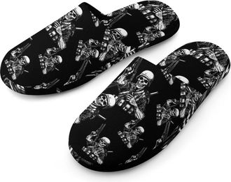 Generic Skull Soldier Mens Flannel Slipper Soft Comfy House Shoes Non Slip Winter Warm Indoor Outdoor Slippers