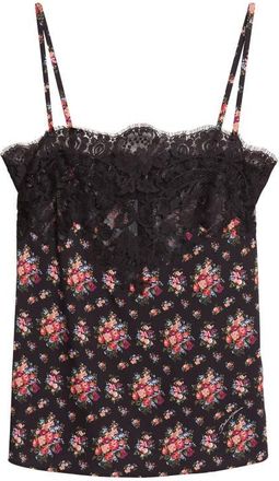 Dolce & Gabbana Lace Trim Floral Stretch Charmeuse Camisole in Mazzolini Fiori Fner at Nordstrom, Size 10 Us