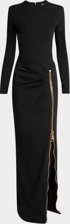 Balmain Compact Knit Zip Slit Maxi Dress