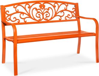 Best Choice Products Outdoor Steel Bench Garden Patio Porch Furniture w/ Floral Design Backrest