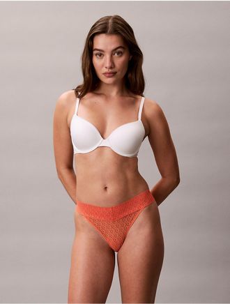 Calvin Klein Womens Icon Logo Lace Thong - Orange - XS