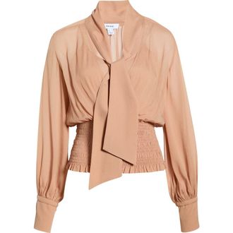 Reiss Phoebe Tie-Neck Smock Top in Rust Orange at Nordstrom, Size 10 Us