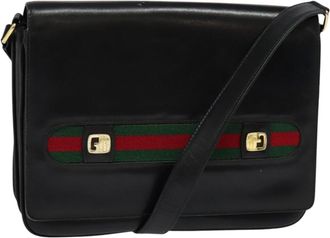 Gucci Sherry Line Shoulder Leather Black Leather Handbag (Pre-Owned)