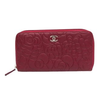 Chanel Pre-owned Wallets, female, Red, Size: ONE SIZE Pre-owned Camellia zip around organizer