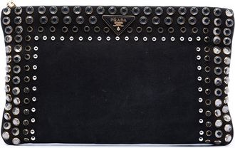 Prada Pre-owned Prada Canvas Canapa Studded Vernice Clutch Ladies OP6R3NV9U554EEGA