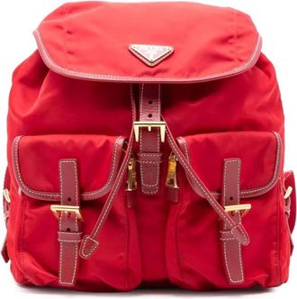 Prada Zaino in tessuto con finiture in pelle Saffiano 2013-2025 - Rosso