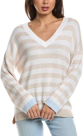 Fort&eacute; Cashmere High-Low Stripe V-Neck Cashmere-Blend Sweater