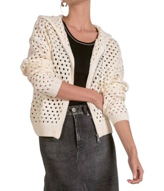 Elan Hooded Zip Cardigan In White