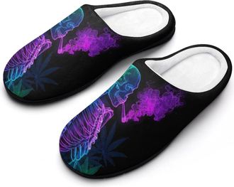 Generic Neon Skeleton Smoking Weed1 Funny Mens Cotton Slippers Soft Non-Slip Rubber Sole House Slipper Indoor Outdoor