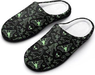 Generic Green Lines Cryptid Pattern Men Slippers Funny House Shoes Cotton Slipper for Indoor Outdoor