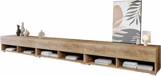 Mirjan24 Mueble Tv Sarasota 144, Casta&ntilde;a, N&uacute;mero De Puertas: 3, N&uacute;mero De Cajones: 0, 300x30x33cm, Led