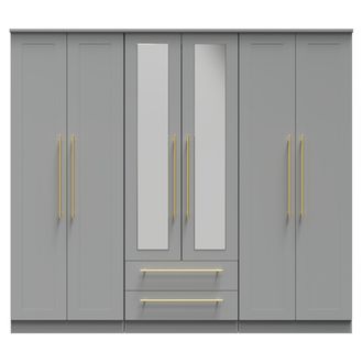 Welcome Furniture Ealing Ready Assembled Tall 6 Door 2 Drawer 2 Mirror Wardrobe in Dusk Grey - Welcome Furniture | TJ Hughes