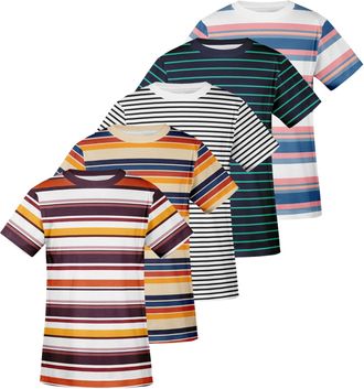 Generic Mens Striped T-Shirt Multipack Short Sleeve Cotton Casual Summer Lightweight Crew Neck Everyday Essential Casual Tee-5