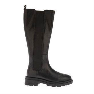 Dune London Leren kniehoge laarzen voor dames met elastische inzetstukken (Zwart)