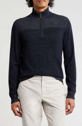 Bruno Magli Merino Wool Plaited Quarter-Zip Pullover in Navy Grey at Nordstrom Rack, Size Small