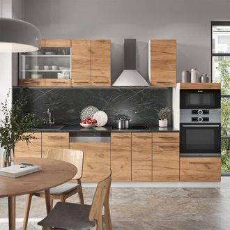 Vicco Mueble De Cocina Fame-line, Oro Potencia Roble/blanco, 300 Cm Con Armario Alto, Et Antracita