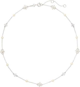 Tory Burch Kira Imitation Pearl Delicate Necklace in Tory Silver/cream at Nordstrom