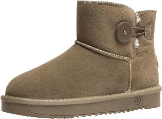 Generic Women Winter Plush Snow Boots for Cold Protection and Warmth Wooden Button Casual Short Boots (khaki,4.5)