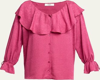 Chlo&eacute; Ruffle Floral Silk Jacquard Button-Front Top