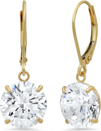MAX + STONE 14k Yellow or White Gold Leverback Cubic Zirconia Dangle Earrings 5mm to 10mm