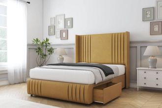 Sloomy Camden Plush Divan Set 2 Drawers-54 Wingback-Footboard in Mustard | Size: King