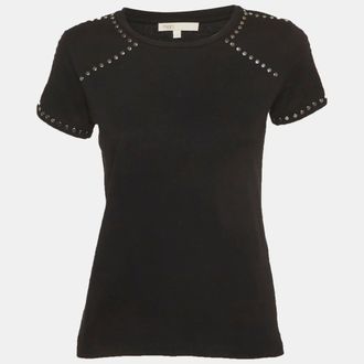 Maje Black Studded Cotton Knit Tity T-Shirt S