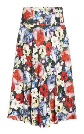 Erdem Elvin Floral Print Satin-Jersey Midi Skirt Size S